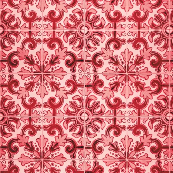 Papel De Parede Azulejo Tons Vermelho Lavável Delicado 3m