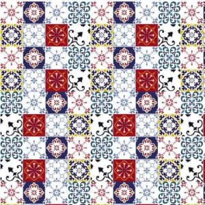 Papel De Parede Azulejo Vermelho E Azul Cozinha Lavatório