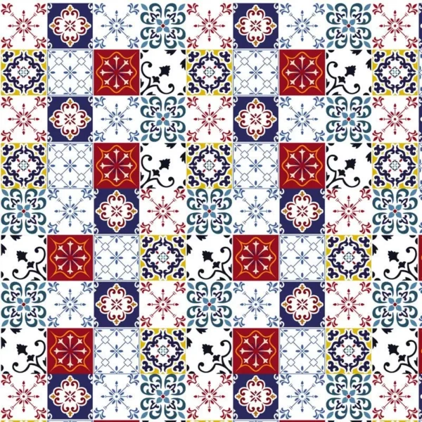 Papel De Parede Azulejo Vermelho E Azul Cozinha Lavatório