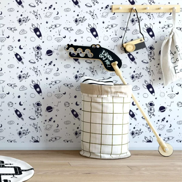 Papel De Parede Baby Astronauta Azul E Branco - 1,50x0,50m