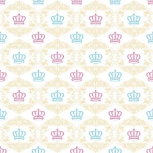 Papel De Parede Baby Menina Coroa Rosa E Azul Delicado 3m