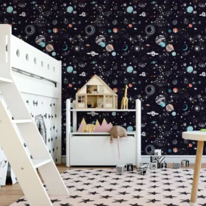 Papel De Parede Baby Meninos Espaço Astronautas - 1,50x0,50m