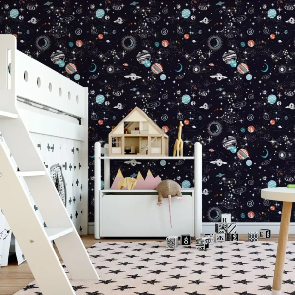 Papel De Parede Baby Meninos Espaço Astronautas - 3,00x0,50m