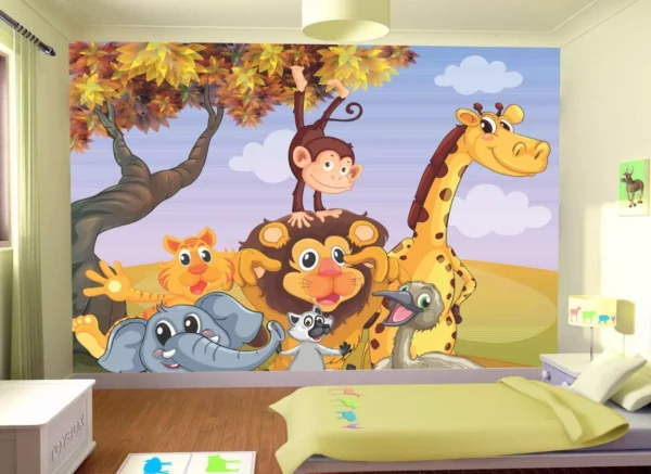 Papel De Parede Baby Zoo Safari Bichinhos Selva 10m² Azs09