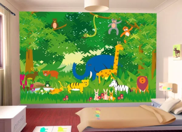 Papel De Parede Baby Zoo Safari Bichos Selva M² Azs40