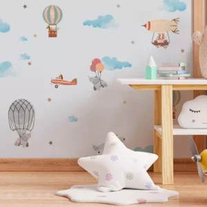 Papel De Parede Balão Animais Safari Quarto Bebê 10m² Vr588