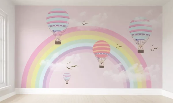 Papel De Parede Balão Arco Íris Quarto Menina Bebê Pp190 M²