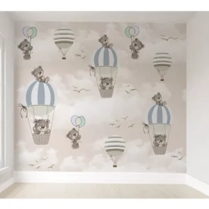 Papel De Parede Balão Azul Infantil Quarto De Bebê Pp72 M²