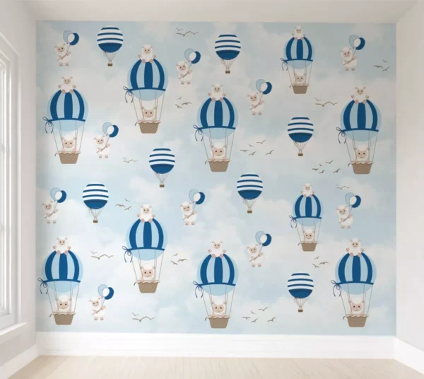 Papel De Parede Balão Azul Ovelhinha Quarto Menino Pp309 M²