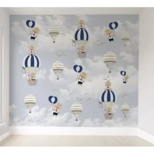 Papel De Parede Balão Azul Príncipe Urso Infantil Bebê M²