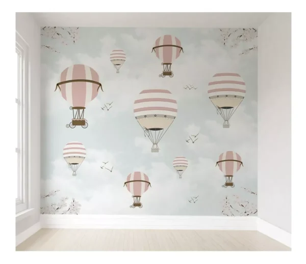 Papel De Parede Balão Menina Rosa Infantil Quarto Bebê M²