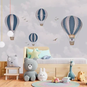 Papel De Parede Balão Menino Azul Quarto De Bebê Pp241 M²