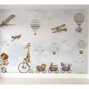 Papel De Parede Balões Safari Infantil Adesivo Pp53 M²