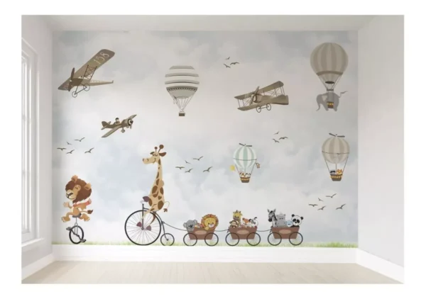 Papel De Parede Balões Safari Infantil Adesivo Pp53 M²