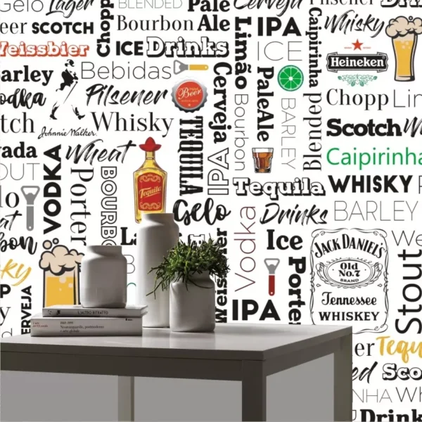 Papel De Parede Bar Cozinha Vintage Frases 1,60x2,34m M140