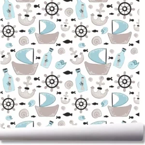 Papel De Parede Barcos Peixes Fundo Do Mar Kit 03 Rolos A237