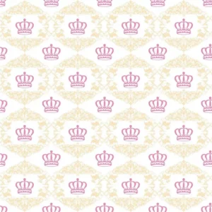 Papel De Parede Bebê Infantil Coroa Rosa Dourado Lavável 3m