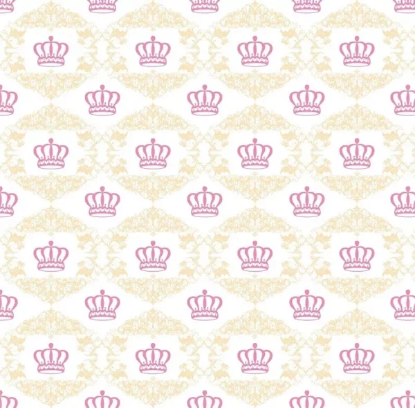 Papel De Parede Bebê Infantil Coroa Rosa Dourado Lavável 3m