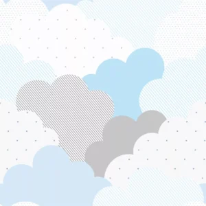 Papel De Parede Bebê Infantil Nuvens Cinza E Azul Lavável 3m