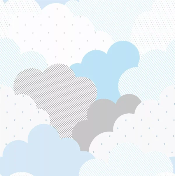 Papel De Parede Bebê Infantil Nuvens Cinza E Azul Lavável 3m