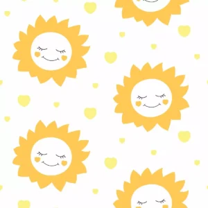 Papel De Parede Bebê Infantil Sol Coração Fundo Branco 3m