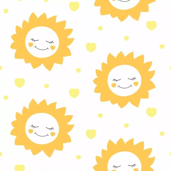 Papel De Parede Bebê Infantil Sol Coração Fundo Branco 3m