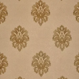 Papel De Parede Bege Arabesco Dourado Texturizado Lavável