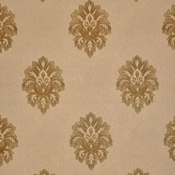 Papel De Parede Bege Arabesco Dourado Texturizado Lavável