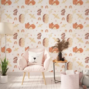 Papel De Parede Boho Infantil Animais E Arco-íris