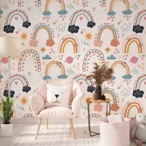 Papel De Parede Boho Infantil Arco-íris Divertido Al 01