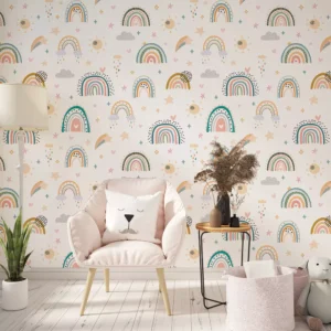 Papel De Parede Boho Infantil Arco-íris Divertido Al 03