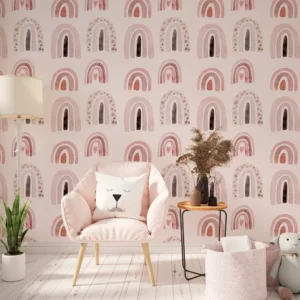 Papel De Parede Boho Infantil Arco-íris Em Tons De Rosa