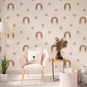 Papel De Parede Boho Infantil Estrelas E Arco-íris Al 01