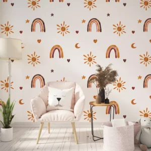 Papel De Parede Boho Infantil Estrelas E Arco-íris Al 02