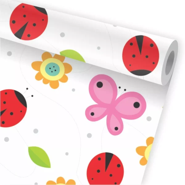 Papel De Parede Borboleta Joaninha Menina Infantil Flor A05