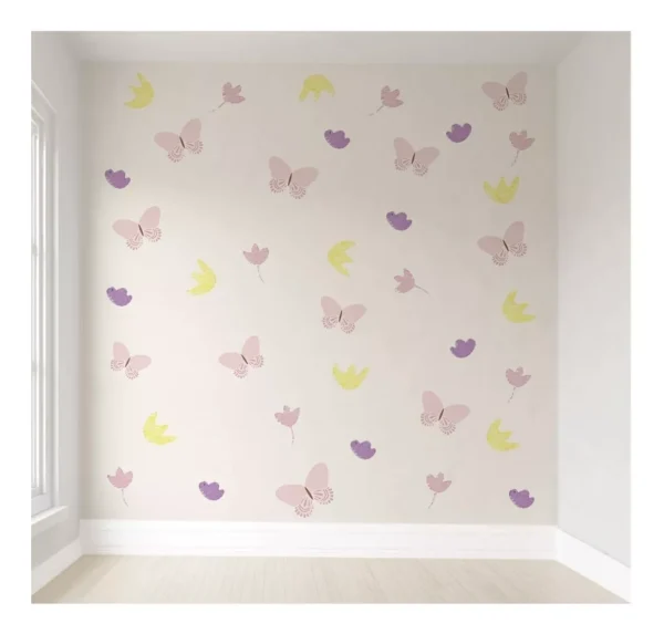 Papel De Parede Borboletas Floral Para Bebê Menina Pp281 M²