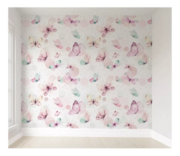 Papel De Parede Borboletas Menina Quarto De Bebê Pp399 M²