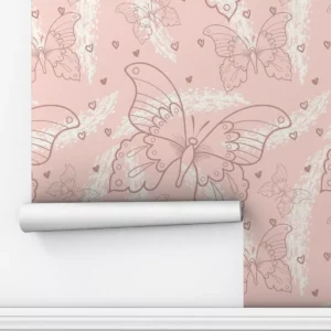 Papel De Parede Borboletas Rosa Quarto Menina Coração 10m