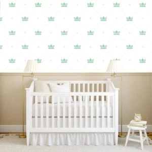 Papel De Parede Branco E Coroa Verde Infantil Bebê Adesivo