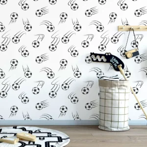 Papel De Parede Branco E Preto Bolas De Futebol 57x270cm