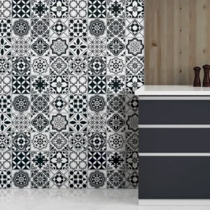 Papel De Parede Branco Preto Azulejo Português Adesivo 5mts