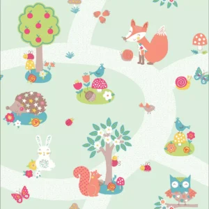 Papel De Parede Britânico Animais Quarto Infantil Verde 4m²