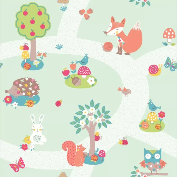 Papel De Parede Britânico Animais Quarto Infantil Verde 4m²