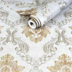 Papel De Parede Bronze Com Damask Dourado Rolo Importado