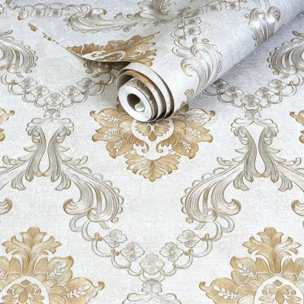 Papel De Parede Bronze Com Damask Dourado Rolo Importado