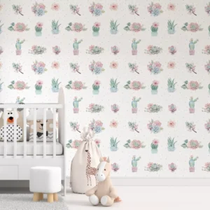 Papel De Parede Cactos Floral Rosa Infantil Menina Pp489 M²