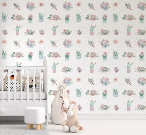 Papel De Parede Cactos Floral Rosa Infantil Menina Pp489 M²