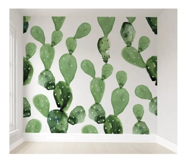 Papel De Parede Cactos Quarto Bebê Infantil Verde Pp245 M²