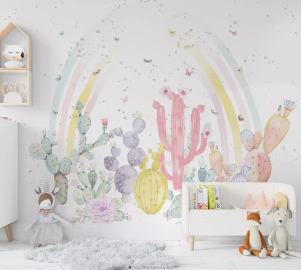 Papel De Parede Cactos Rosa Para Quarto Infantil Pp491 7m²