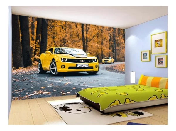 Papel De Parede Carro Camaro Chevrolet Amarelo 7,5m² Car64